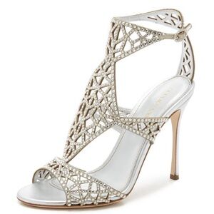 Sergio Rossi Tresor Silver Swarovski Crystal Studded High Heel Sandals 40
